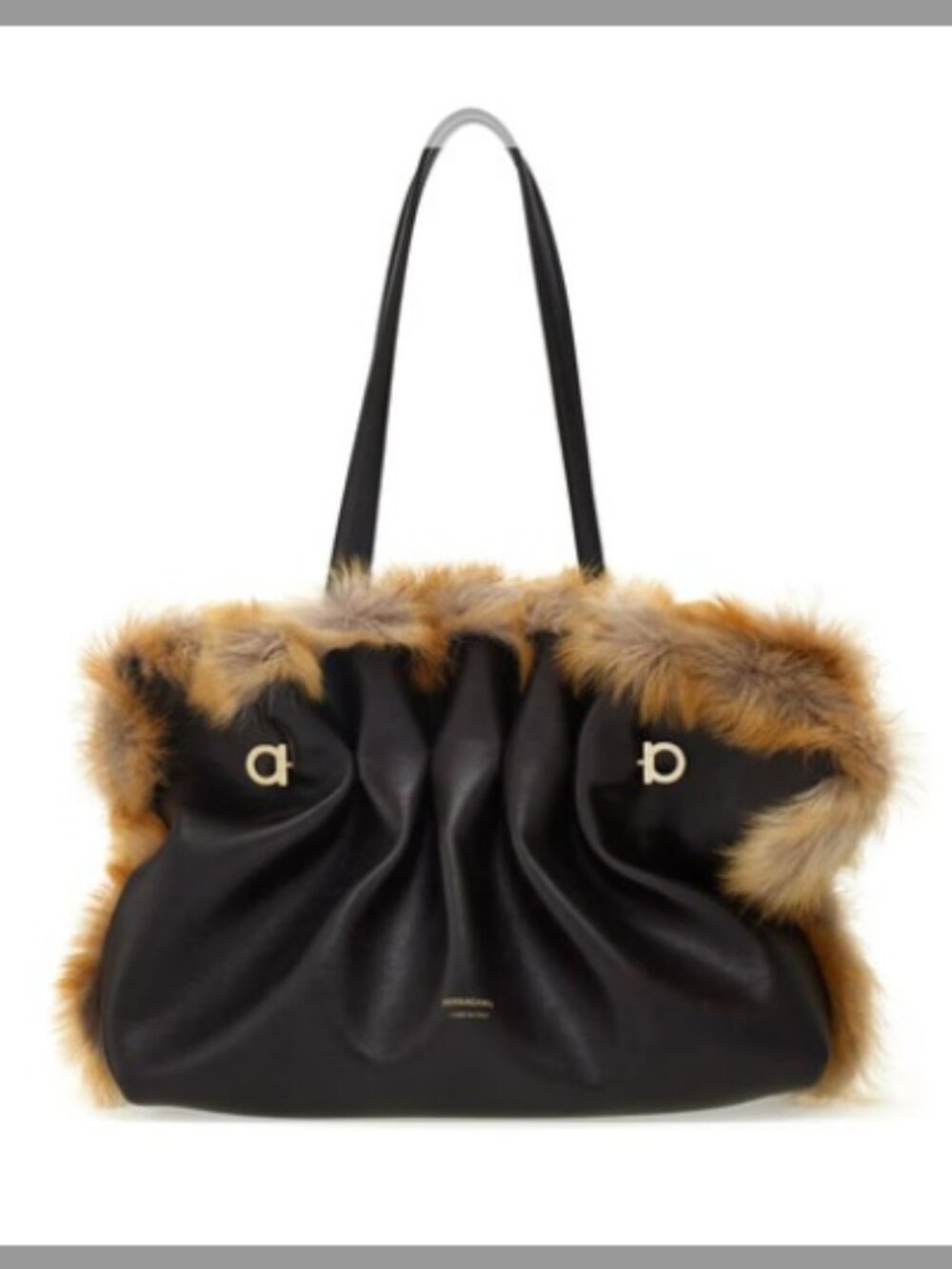 FERRAGAMO Pierced Leather & Shearling Shoulder Bag (ORIG. $4400) BLACK